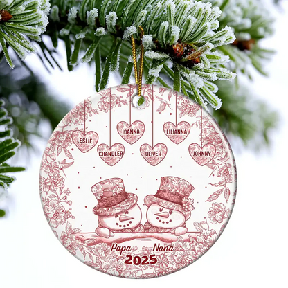 Papa Nana Snowman Christmas Grandparents Toile - Personalized Circle Acrylic Ornament