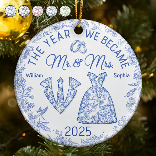 The Year We Became Mr & Mrs Toile - Personalized Circle Acrylic Ornament