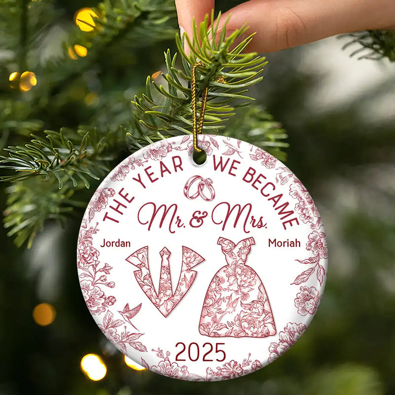 The Year We Became Mr & Mrs Toile - Personalized Circle Acrylic Ornament