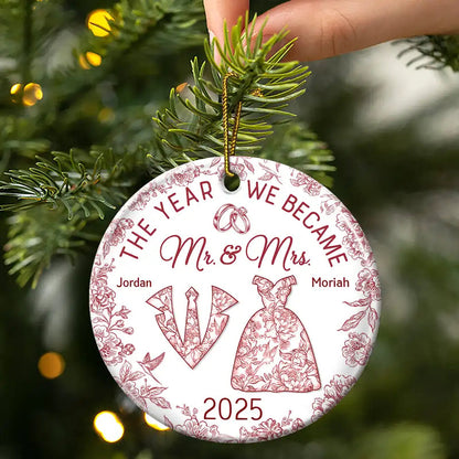 The Year We Became Mr & Mrs Toile - Personalized Circle Acrylic Ornament
