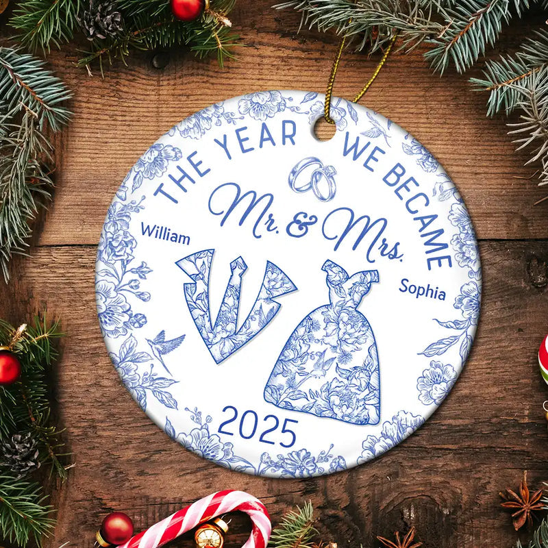 The Year We Became Mr & Mrs Toile - Personalized Circle Acrylic Ornament
