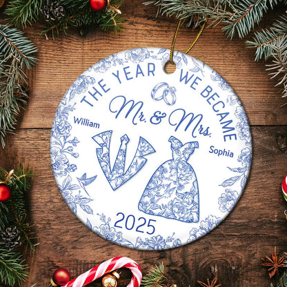 The Year We Became Mr & Mrs Toile - Personalized Circle Acrylic Ornament