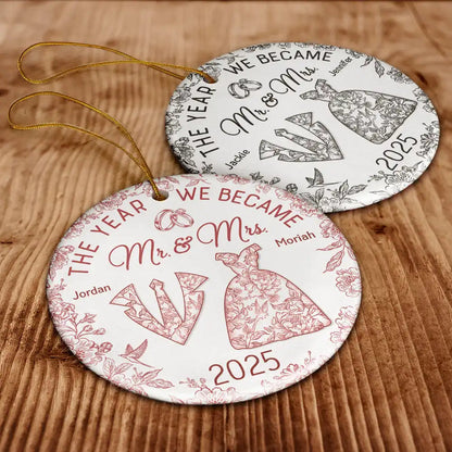 The Year We Became Mr & Mrs Toile - Personalized Circle Acrylic Ornament