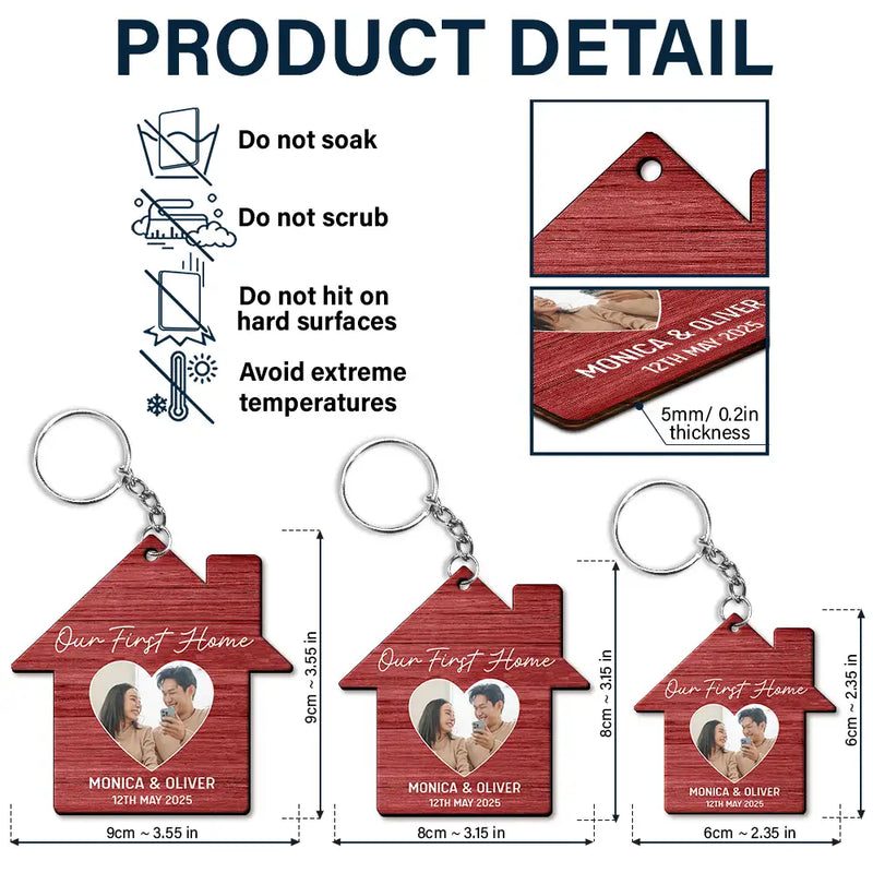Custom Photo Our First Home Married Couple - Personalized Wooden Keychain