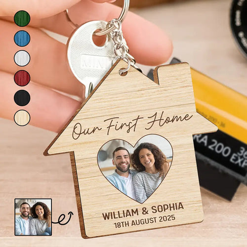 Custom Photo Our First Home Married Couple - Personalized Wooden Keychain