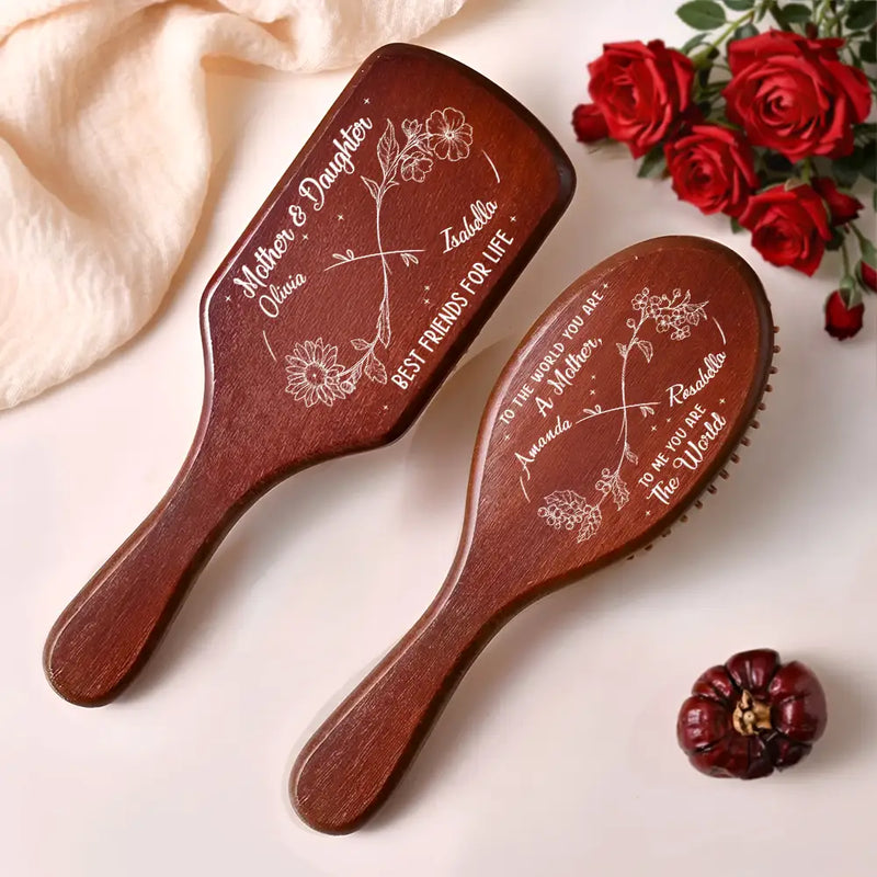 Infinity Birth Flower Mother And Daughter Forever Linked Together - Personalized Wooden Hair Brush