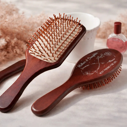 Infinity Birth Flower Mother And Daughter Forever Linked Together - Personalized Wooden Hair Brush