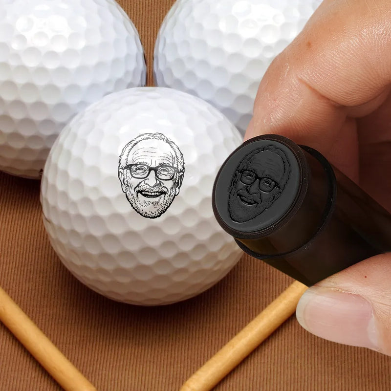 Custom Photo Outline Sketch Golfer Face - Personalized Golf Ball Stamp With Metal Storage Box