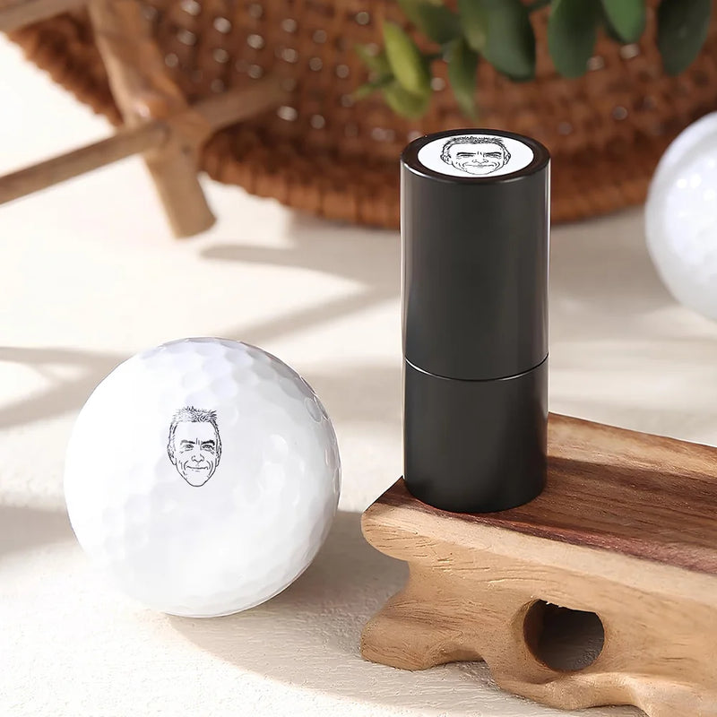 Custom Photo Outline Sketch Golfer Face - Personalized Golf Ball Stamp With Metal Storage Box