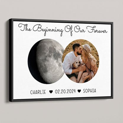 The Beginning Of Our Forever Couple Upload Photo Custom Moon Phases Anniversary Date Personalized Poster, Anniversary Gift, Wedding Gift For Couple