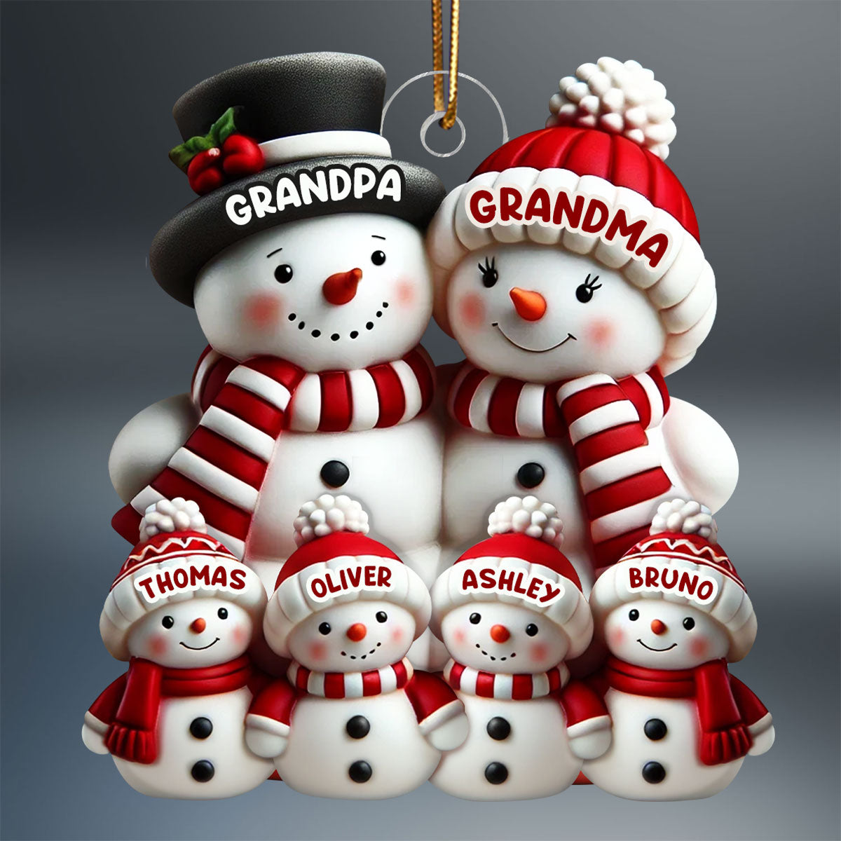 3D Effect Cute Snowman Family Christmas Decor Personalized Acrylic Ornament