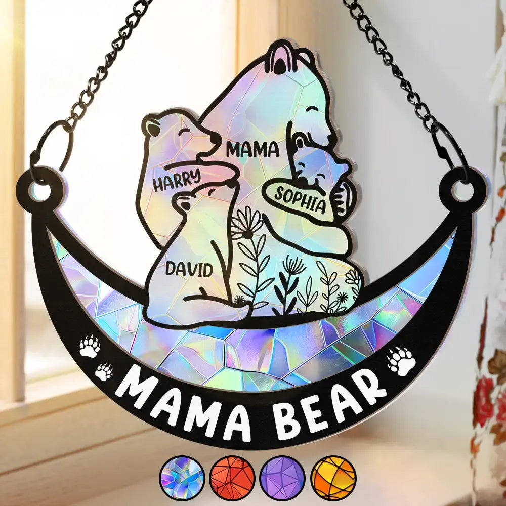 Mama Bear We Love You To The Moon & Back - Personalized Window Hanging Suncatcher Ornament Hanging Suncatcher Ornament The Next Custom Gift