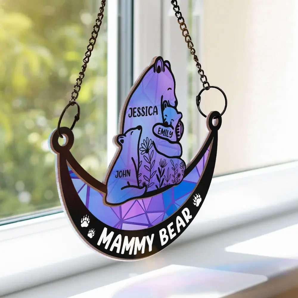 Mama Bear We Love You To The Moon & Back - Personalized Window Hanging Suncatcher Ornament Hanging Suncatcher Ornament The Next Custom Gift