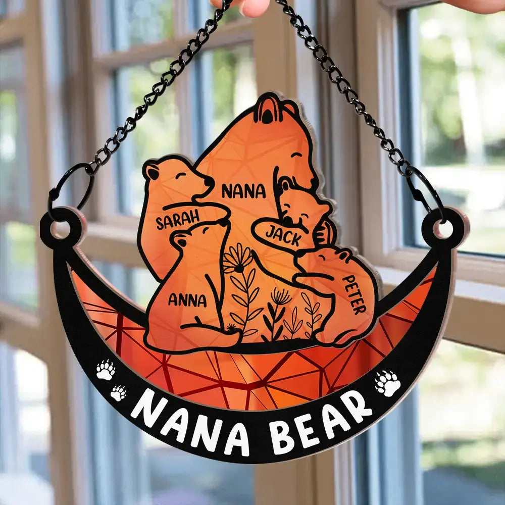 Mama Bear We Love You To The Moon & Back - Personalized Window Hanging Suncatcher Ornament Hanging Suncatcher Ornament The Next Custom Gift