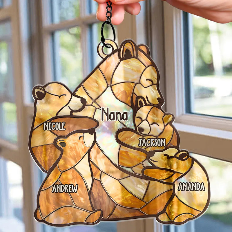 Mama Bear Stained Glass Effect - Personalized Window Hanging Suncatcher Ornament
