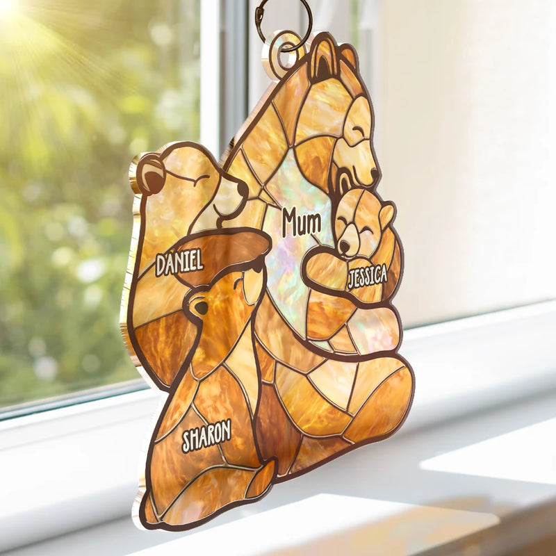 Mama Bear Stained Glass Effect - Personalized Window Hanging Suncatcher Ornament