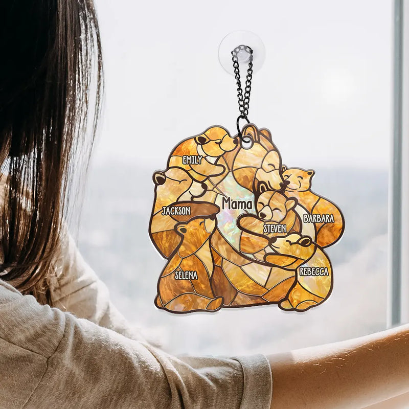 Mama Bear Stained Glass Effect - Personalized Window Hanging Suncatcher Ornament