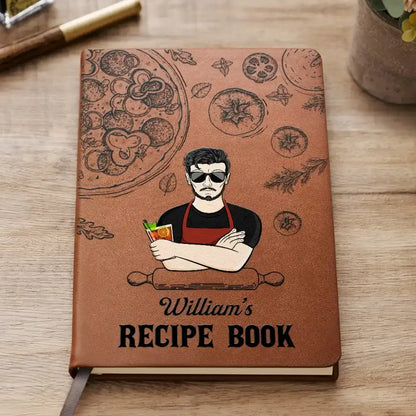 Man Cartoon Recipe Cookbook - Personalized Leather Journal Leather Journal The Next Custom Gift