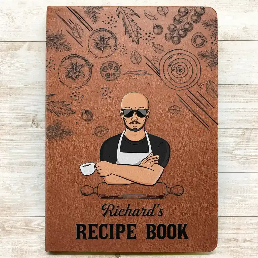 Man Cartoon Recipe Cookbook - Personalized Leather Journal Leather Journal The Next Custom Gift