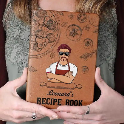 Man Cartoon Recipe Cookbook - Personalized Leather Journal Leather Journal The Next Custom Gift