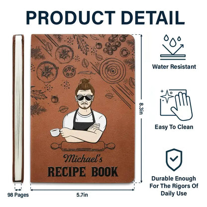 Man Cartoon Recipe Cookbook - Personalized Leather Journal Leather Journal The Next Custom Gift