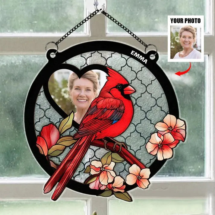 Memorial - Cardinal I'm By Your Side - Personalized Window Hanging Suncatcher Ornament (HJ) Hanging Suncatcher Ornament The Next Custom Gift