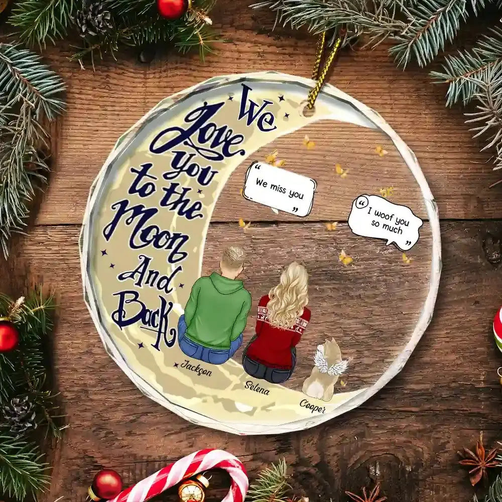 Memorial Christmas Love You To The Moon And Back - Personalized Circle Glass Ornament ornament The Next Custom Gift