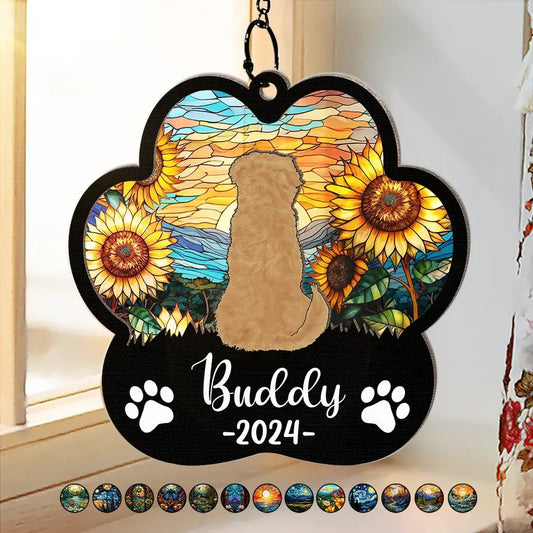 Memorial Dog Cat Sunflower - Personalized Window Hanging Suncatcher Ornament (AB) Ornament The Next Custom Gift