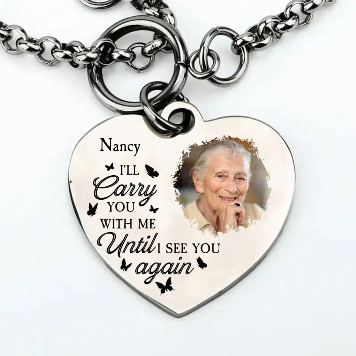 Memorial - I'll Carry You With Me - Personalized Photo Heart Bracelet Heart Bracelet The Next Custom Gift