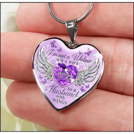 Memorial - Memorial Butterfly My Husband Has Wings - Personalized Heart Necklace Necklace The Next Custom Gift