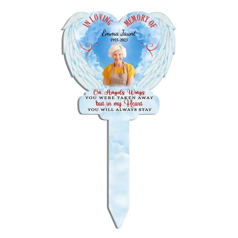 Memorial - On Angels Wings You Were Taken Away - Personalized Garden Solar Light, Plaque Stake - The Next Custom Gift  Solar Light