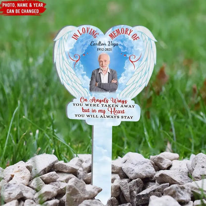 Memorial - On Angels Wings You Were Taken Away - Personalized Garden Solar Light, Plaque Stake - The Next Custom Gift  Solar Light