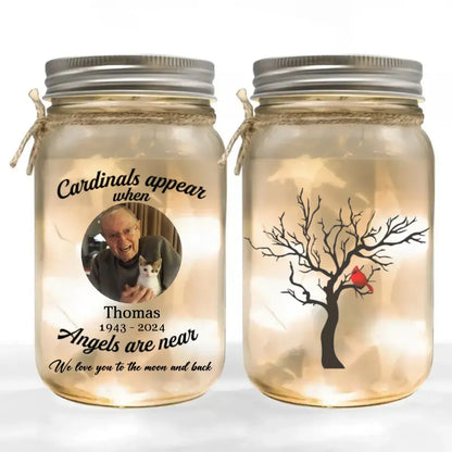 Memorial - We Love Mom, Cardinals Appear When Angels Are Near - Personalized Mason Jar Light (HJ)  The Next Custom Gift