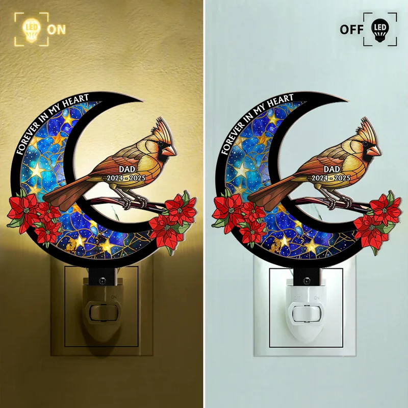 Memorial Cardinal On The Moon - Personalized Plug-in Night Light