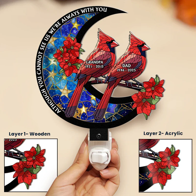 Memorial Cardinal On The Moon - Personalized Plug-in Night Light