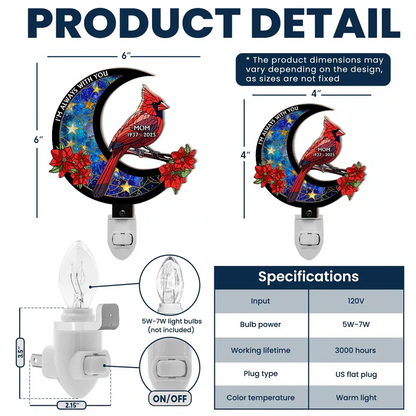 Memorial Cardinal On The Moon - Personalized Plug-in Night Light