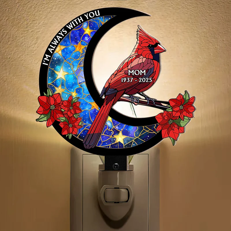 Memorial Cardinal On The Moon - Personalized Plug-in Night Light