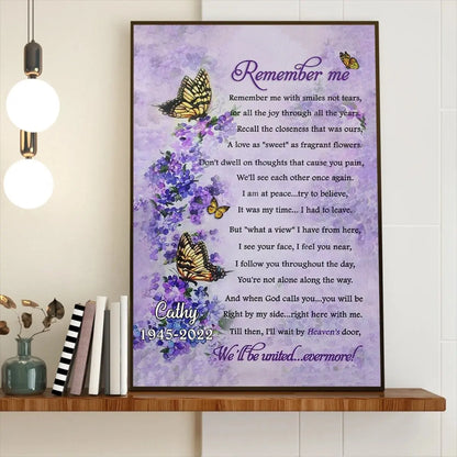 Memories - Butterfly Remember Me With Smiles Not Tears- Personalized Canvas