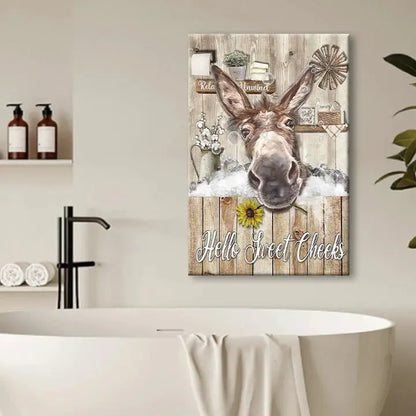 Memories - Donkey Canvas Wall Art, Rustic Donkey Bathroom Decor, Funny Farm Animal Painting, Country Sunflower Artwork - Personalized Canvas