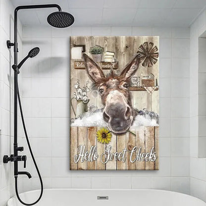 Memories - Donkey Canvas Wall Art, Rustic Donkey Bathroom Decor, Funny Farm Animal Painting, Country Sunflower Artwork - Personalized Canvas