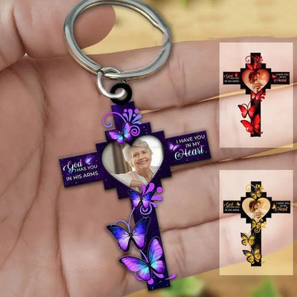 Memories - God Has You in His Arms Butterfly Cross - Personalized Acrylic Keychain Keychain The Next Custom Gift