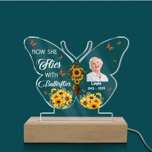 Memories - Now She Flies With Butterflie - Personalized Acrylic Plaque Acrylic Plaque The Next Custom Gift