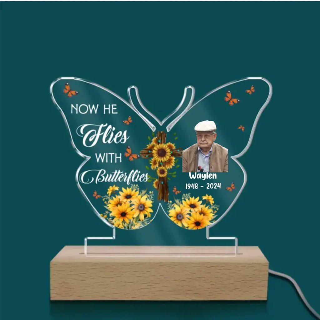 Memories - Now She Flies With Butterflie - Personalized Acrylic Plaque Acrylic Plaque The Next Custom Gift