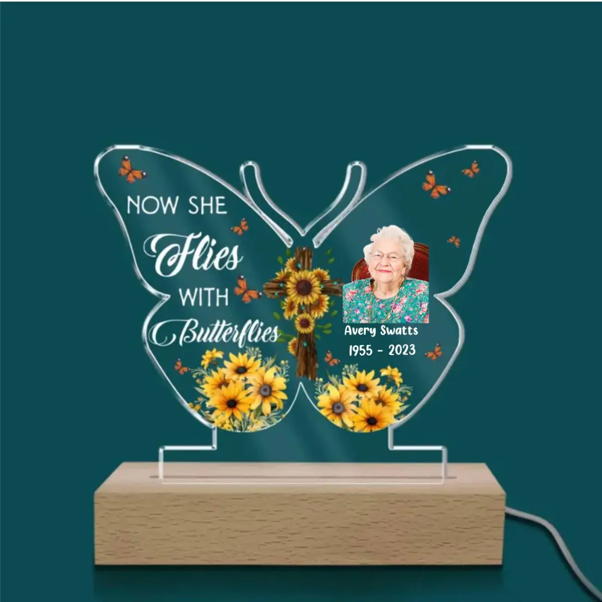 Memories - Now She Flies With Butterflie - Personalized Acrylic Plaque Acrylic Plaque The Next Custom Gift