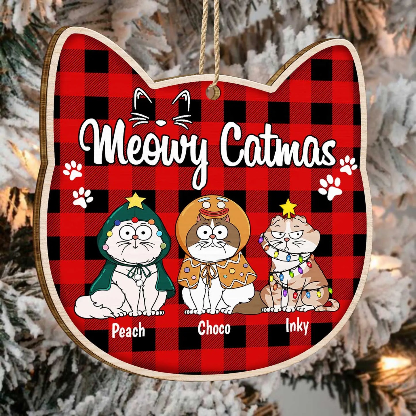 Meowy Catmas - Christmas Gift For Cat Lovers - Personalized Custom Shaped Wooden Ornament Ornament The Next Custom Gift