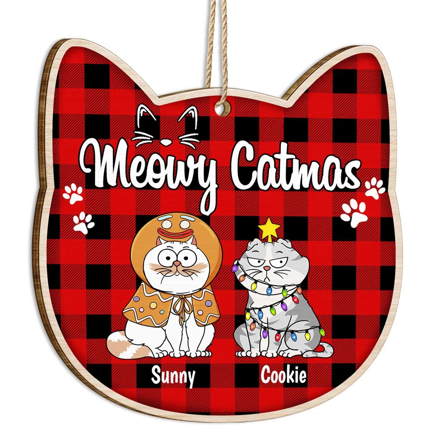 Meowy Catmas - Christmas Gift For Cat Lovers - Personalized Custom Shaped Wooden Ornament Ornament The Next Custom Gift