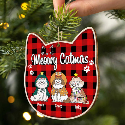 Meowy Catmas - Christmas Gift For Cat Lovers - Personalized Custom Shaped Wooden Ornament Ornament The Next Custom Gift