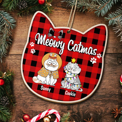 Meowy Catmas - Christmas Gift For Cat Lovers - Personalized Custom Shaped Wooden Ornament Ornament The Next Custom Gift