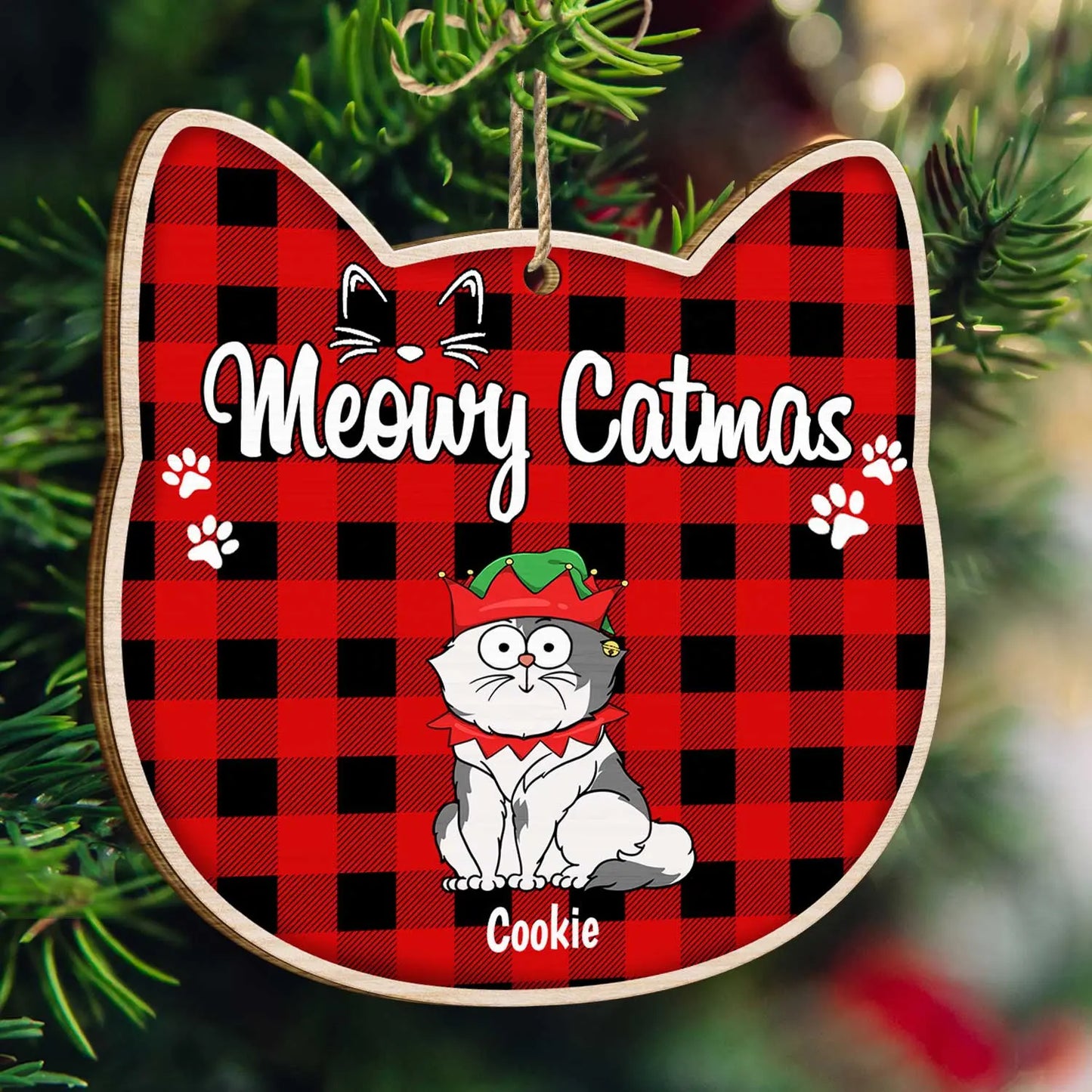 Meowy Catmas - Christmas Gift For Cat Lovers - Personalized Custom Shaped Wooden Ornament Ornament The Next Custom Gift