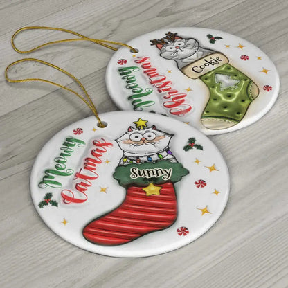 Meowy Catmas Christmas Stocking - 3D Inflated Effect Printed Ornament, Personalized Circle Ceramic Ornament ornament The Next Custom Gift